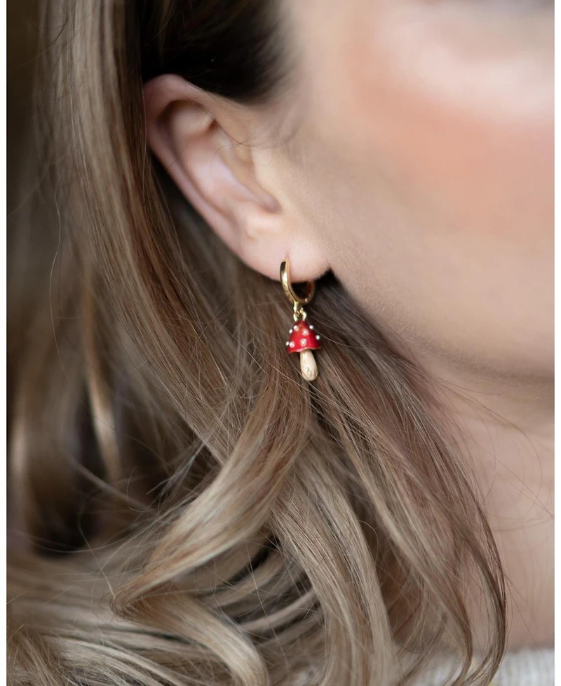 Fable England Enamel Mushroom Huggie Earrings