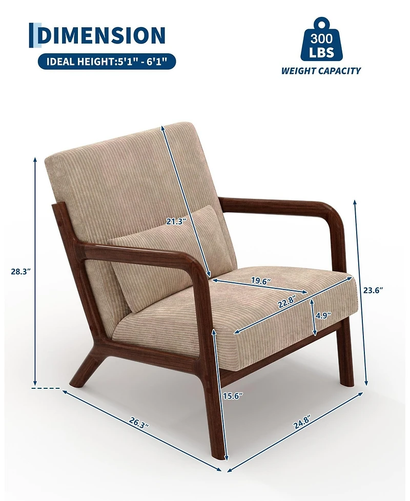 gaomon Two-piece Wide Stripe Corduroy Accent Chairs, sturdy wooden frame, comfortable reading chairs with lumbar pillows