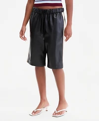Bar Iii Women's Faux-Leather Side-Stripe Bermuda Shorts, Macy's Exclusive