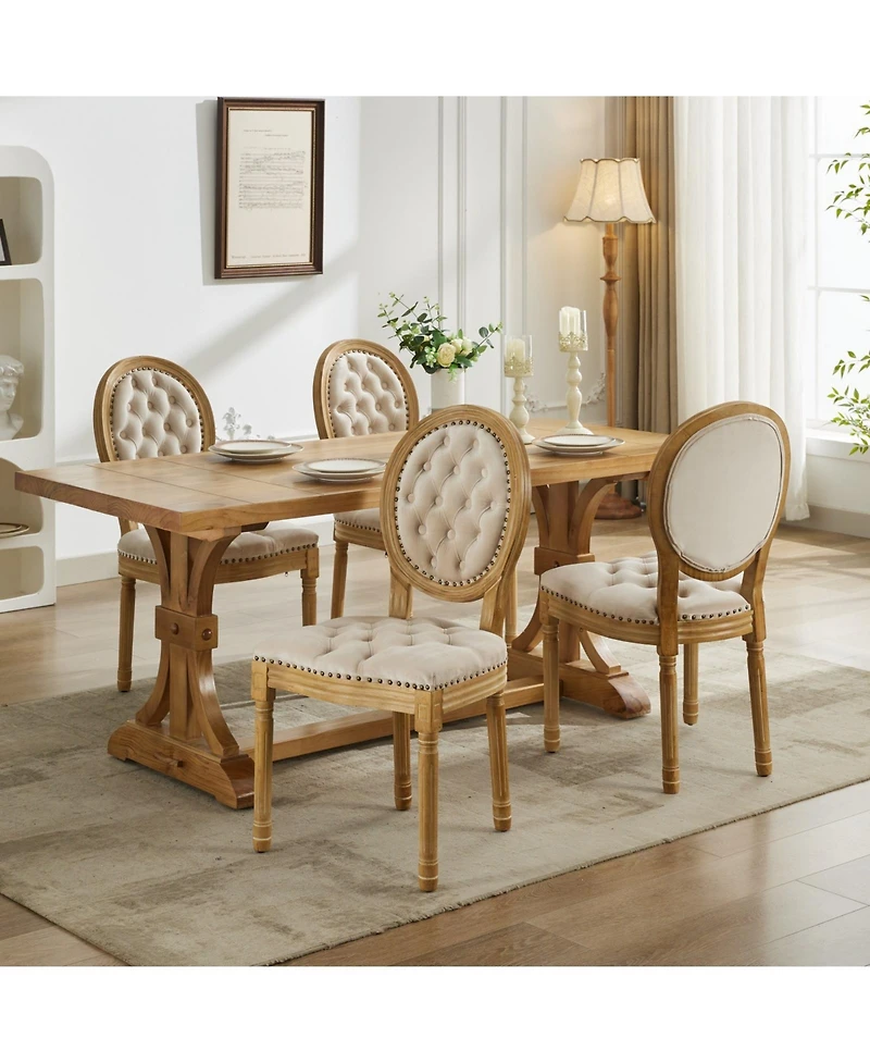 Clihome French Style Solid Wood Frame Antique Painting, Hand-pulled buckle decoration Pu artificial leather Dining Chair,Set of 2