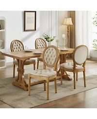 Clihome French Style Solid Wood Frame Antique Painting, Hand-pulled buckle decoration Pu artificial leather Dining Chair,Set of 2