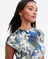 Bar Iii Women's Mock Neck Short-Sleeve Print Bodycon Midi Dress, Macy's Exclusive