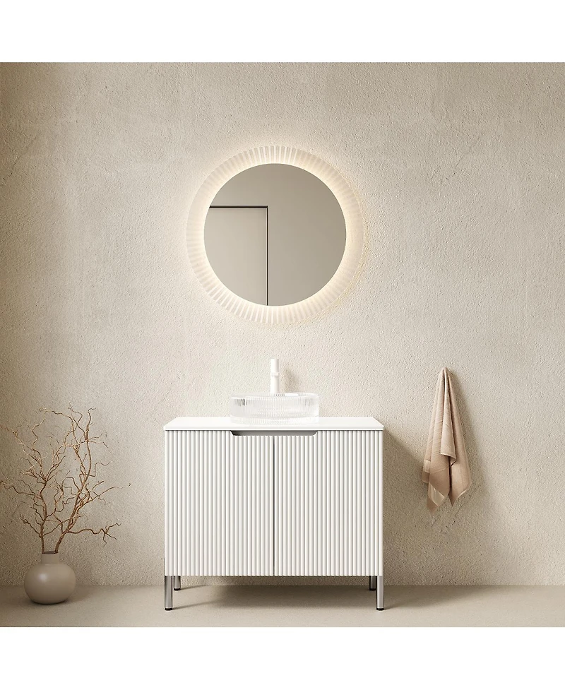 Sillysis 30 Inch Modern Bathroom Vanity with Glass Vessel Sink, Double Door Storage, Soft Close, Marble Style Top for Small Spaces