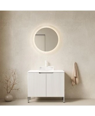 Sillysis 30 Inch Modern Bathroom Vanity With Glass Vessel Sink Double Door Storage Soft Close Marble Style Top For Small Spaces