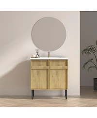 Sillysis 30 Inch Freestanding Bathroom Vanity with Ceramic Sink, 3D Texture Panels, Modern Mdf Cabinet for Small Spaces