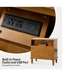 Hulala Home Amberlyn 28.3'' W Transitional 3-Drawer End Table with Built-In Outlet and Solid Wood Legs