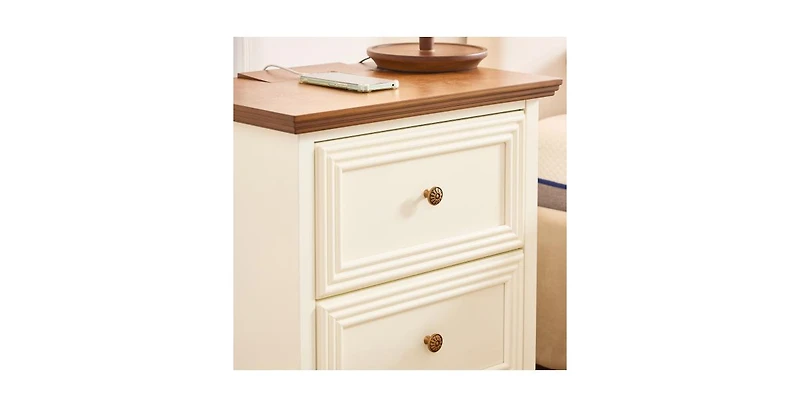 Lucky One 22.9"W Mid Century 2 Drawers Nightstand with Usb Charging Station