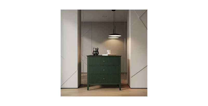 Lucky One 32"W Wide Fluted Nightstand with 3-Drawer