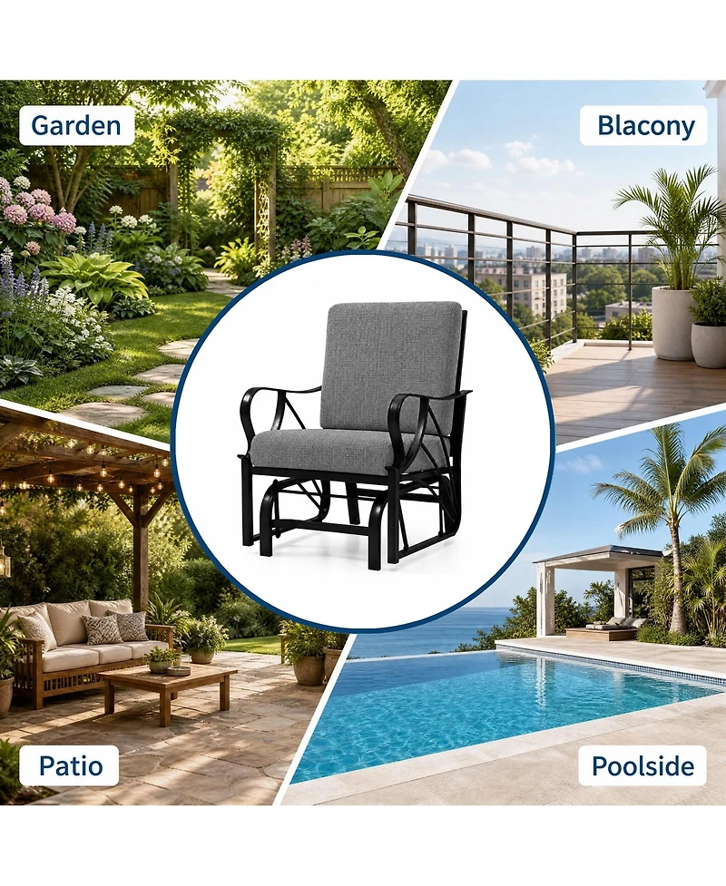 homfan Set of 2 Patio Glider, Outdoor Glider Chair with Removable Cushion and Heavy Duty Metal Frame for Garden or Yard