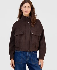 And Now This Women's Faux Suede Stand-Collar Bomber Jacket, Macy's Exclusive