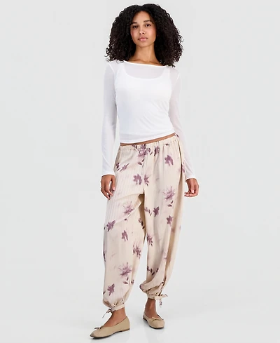 And Now This Women's Floral-Print Tie-Hem Balloon Pants, Macy's Exclusive