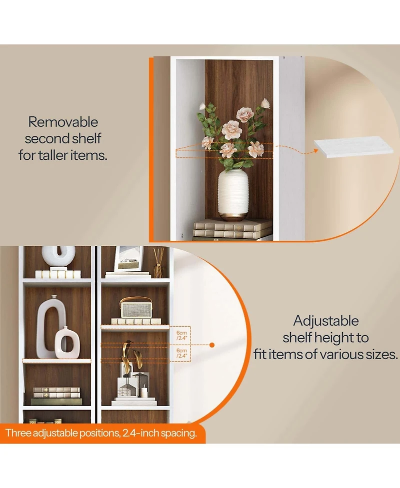 Slickblue Narrow Storage Bookcase with Cabinet and Adjustable Shelving for Home