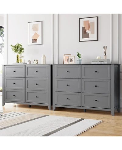 homfan 2 Set of 6 Drawer Dresser for Bedroom, Modern Double Chest of Drawers with Deep Storage, Wide Storage Organizer Unit for Closet, Living Room