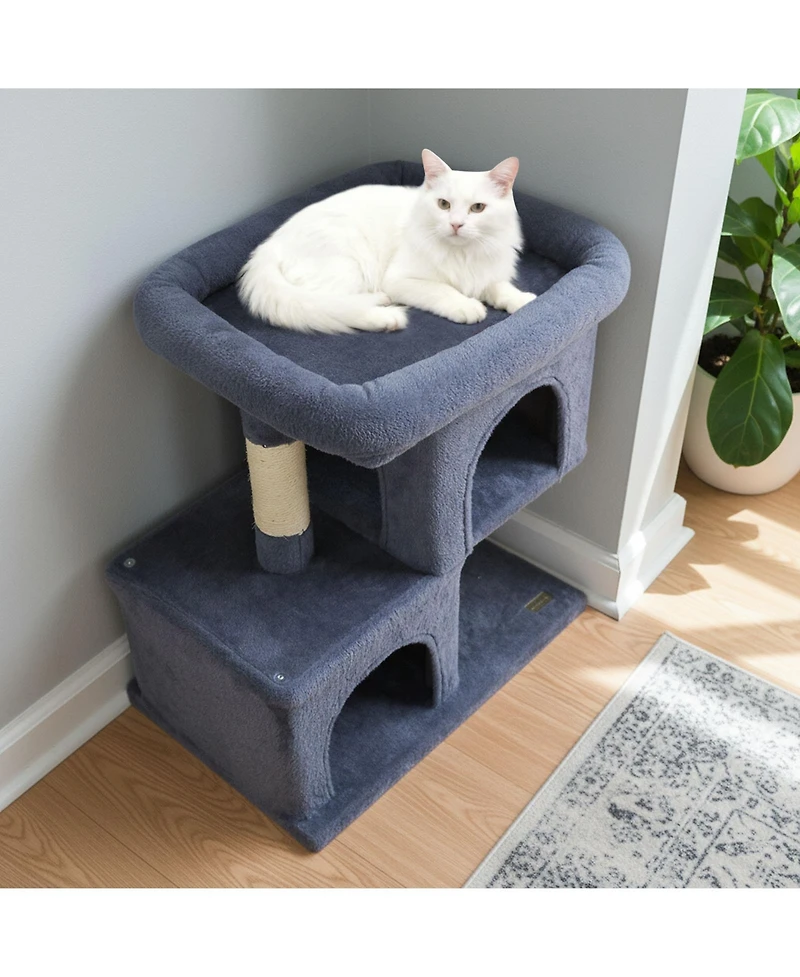 Gymax 25.5'' Cat Tree with 2 Large Condo Padded Top Perch Sisal Scratching Posts for Cats