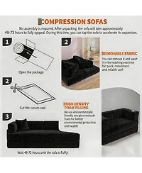 homfan 5-in-1 Convertible Sofa Bed, Corduroy Floor with 4 Pillows, 2 Cup Holders and Deep Seat Cushion for Small Spaces