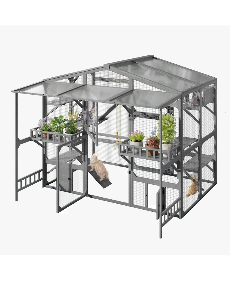 Streamdale Furniture Large Outdoor Catio for 6-10 Cats with Weatherproof Roof and 6 Platforms