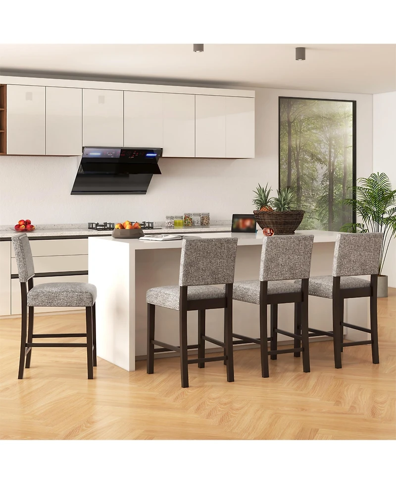 Gymax 4 Piece Upholstered Bar Stools 26 Inch Counter Height Chairs with Sponge Cushions
