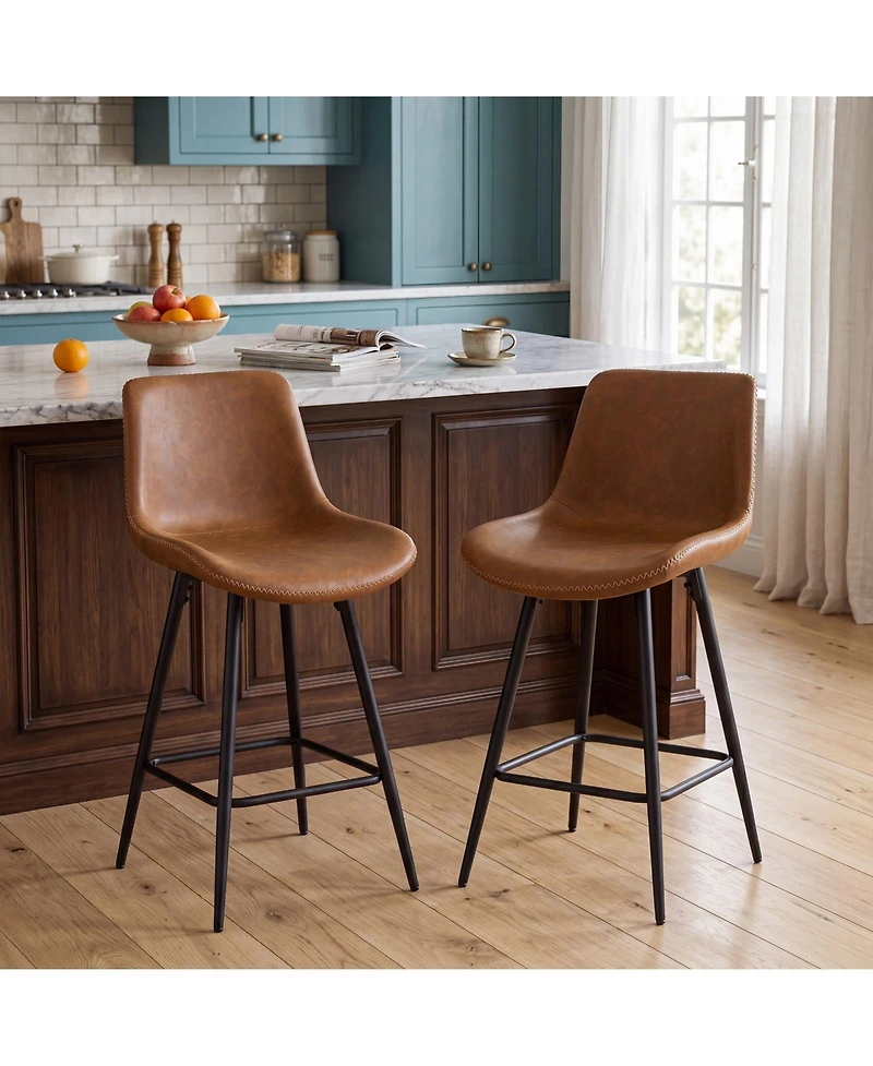 Gymax Set of 2 Bar Stools 24 Inch Counter Height Bar Chairs with Backs and Footrests