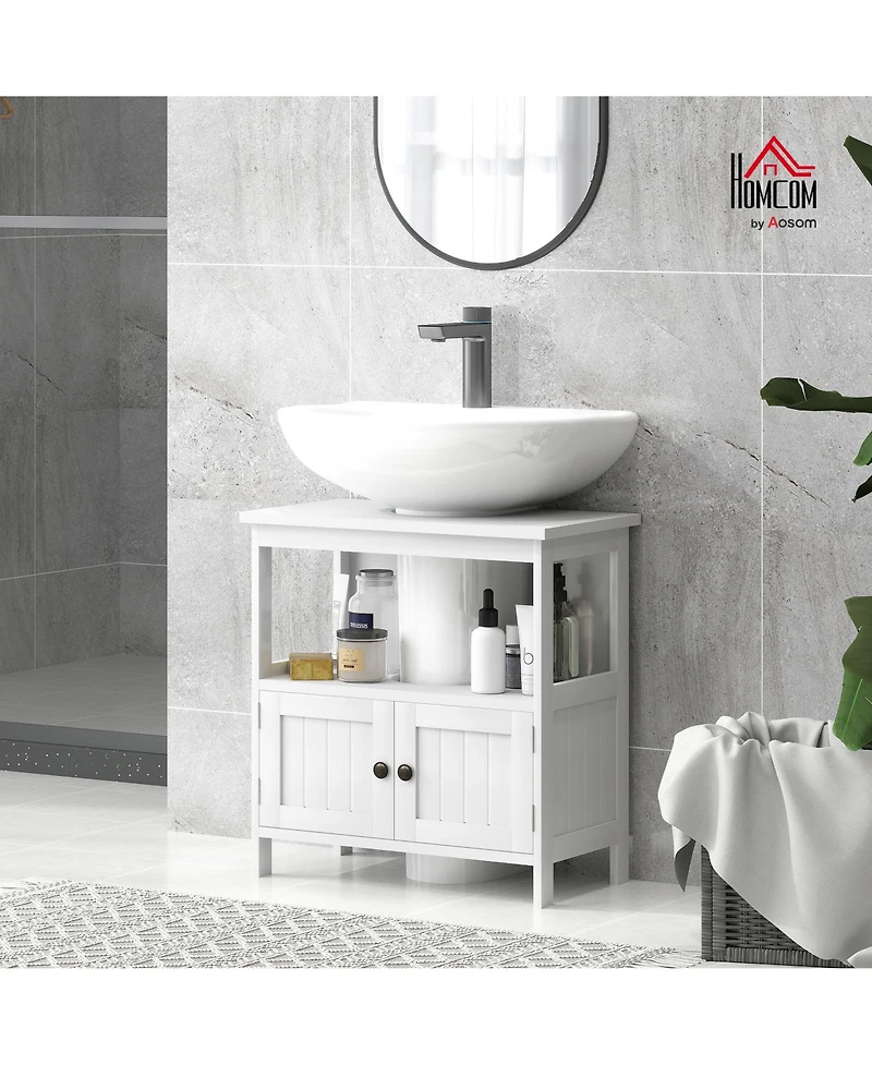 Midola Pedestal Sink Storage Cabinet, Bathroom Under Sink Cabinet with 2 Doors and Open Shelf, Bathroom Vanity