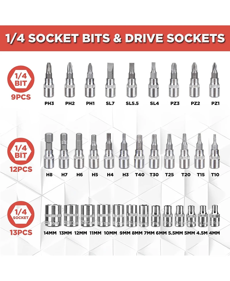 Xdovet 1/4inch Drive Socket Set Ratchet Wrench Metric Bits Extension Bar Case