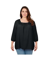 Avenue Women's Plus Lace Neckline Peasant Blouse
