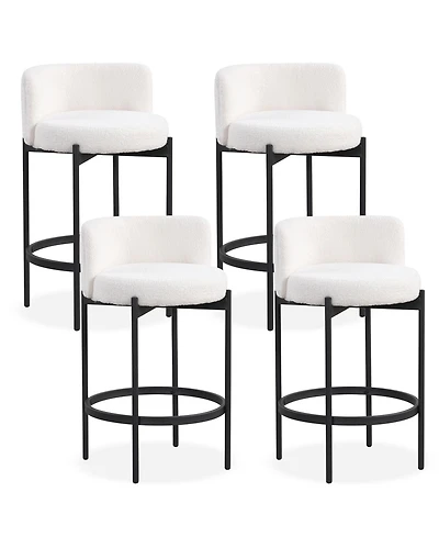 Gymax Set of Boucle Counter Stools with Curved Backrest Metal Frame Comfy Footrest