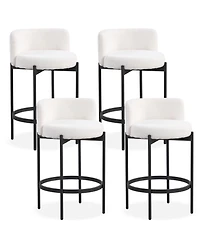 Gymax Set of Boucle Counter Stools with Curved Backrest Metal Frame Comfy Footrest