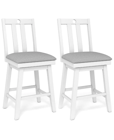 Gymax Set of 2 25'' Swivel Counter Height Chairs with Upholstered Seat Rubber Wood Frame