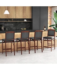Gymax Set of 4 Counter Height Chairs with Rubber Wood Legs Padded Seat and Backrest