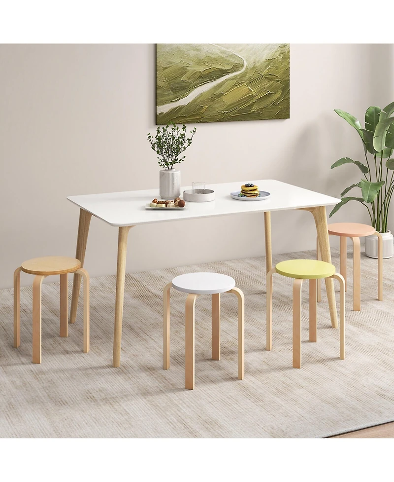 Gymax 4 Piece Bentwood Stackable Backless Stools Stacking Wood Stool with Round Tops