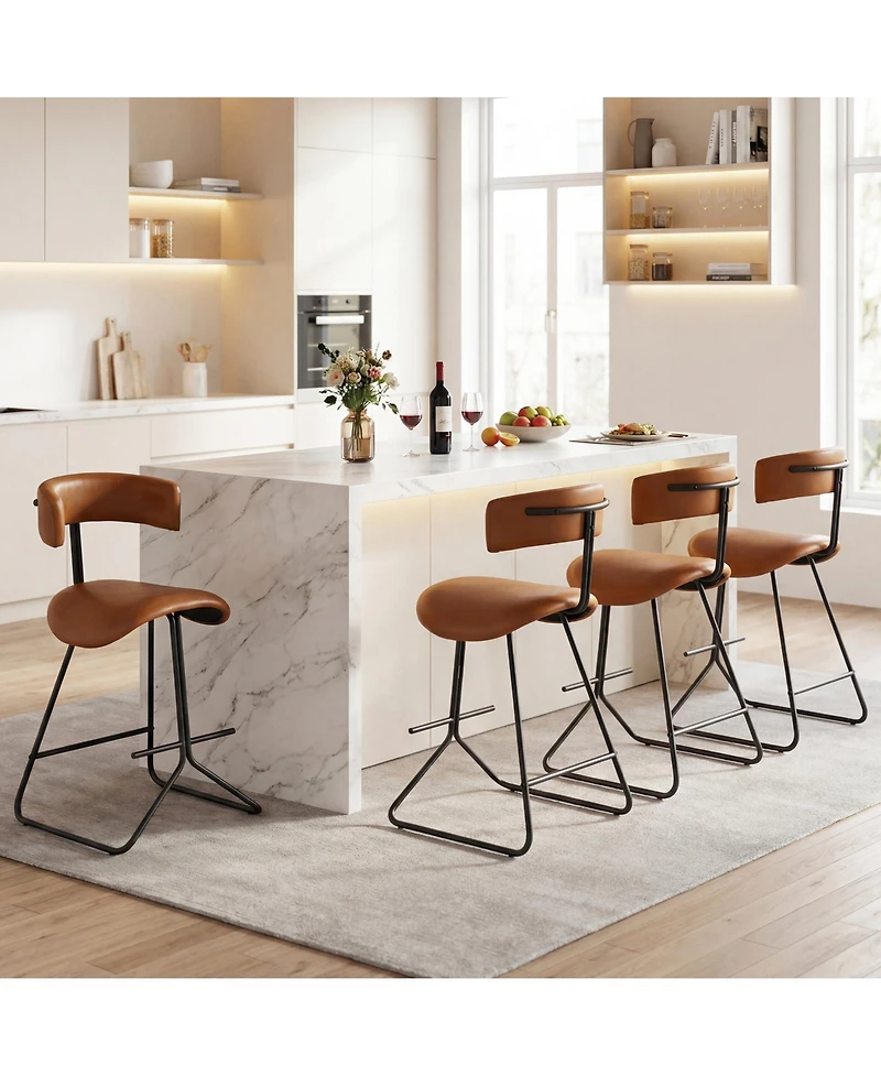 Gymax Set of 4 Modern Counter Height Stools with Curved Padded Back and Seat Metal Legs