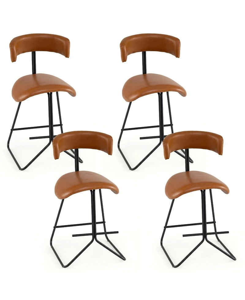 Gymax Set of 4 Modern Counter Height Stools with Curved Padded Back and Seat Metal Legs