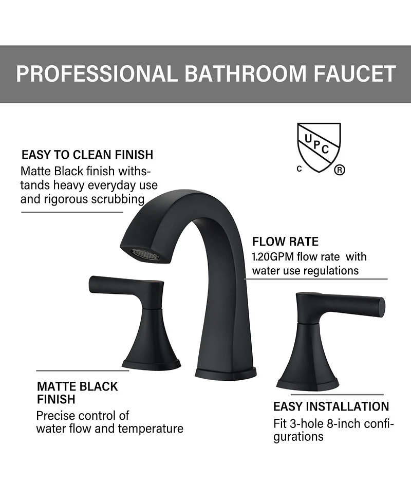 Midola Widespread Bathroom Sink Faucets Two Handle 3 Hole Vanity Bath Faucet with Drain Assembly for Bathroom