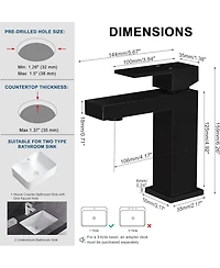 Busdays Single Hole Brass Bathroom Faucet Single Handle Square Vanity Faucet with Pop Up Drain and Water Supply Hoses