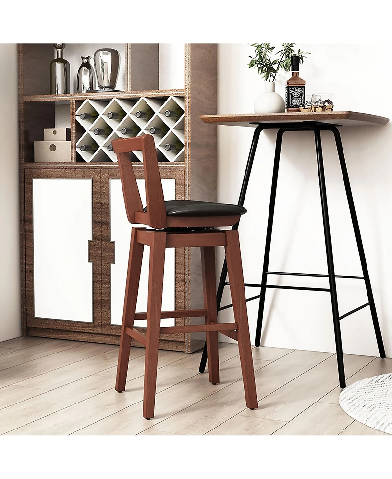 Gymax 30.5'' Upholstered Pu Leather Hollow Backrest Swivel Bar Height Bar Stool