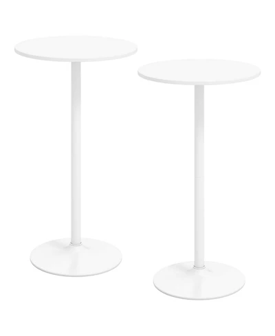 Gymax Set of 2 Round Bar Table with Adjustable Height and Metal Base Modern Cocktail Table