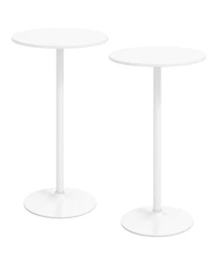 Gymax Set of 2 Round Bar Table with Adjustable Height and Metal Base Modern Cocktail Table