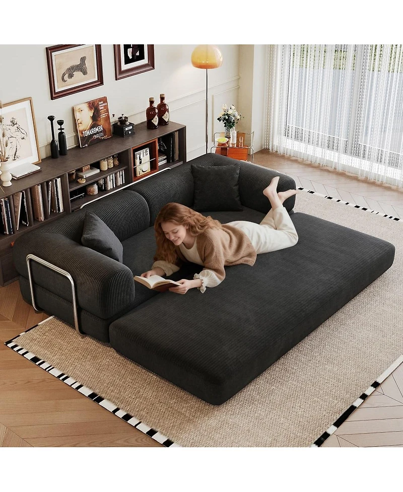 Maison Boucle Modular Sofa Bed Convertible Floor Couch Corduroy Sleeper Futon