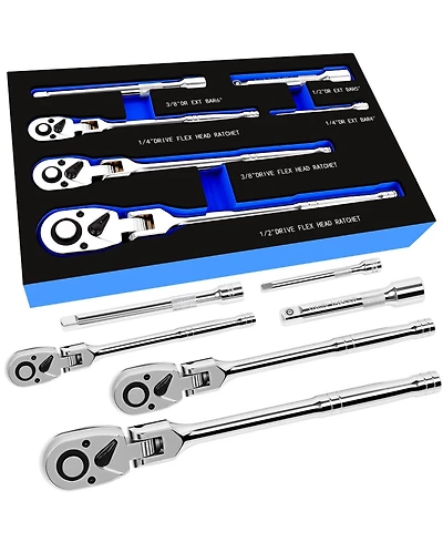 Xdovet Flex Head Ratchet Set 1/4 3/8 1/2 Drive 72-Tooth Swivel Quick-Release Extension Eva Case