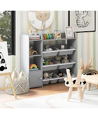 Gymax 4-Tier Kids Toy Storage Organizer Bookshelf with 8 Toy Organizer Bins Door