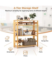 Gymax 2 Pieces 4 Tier Bookshelf Floor Storage Shelf with Rubber Wood Frame Anti-Toppling Kits