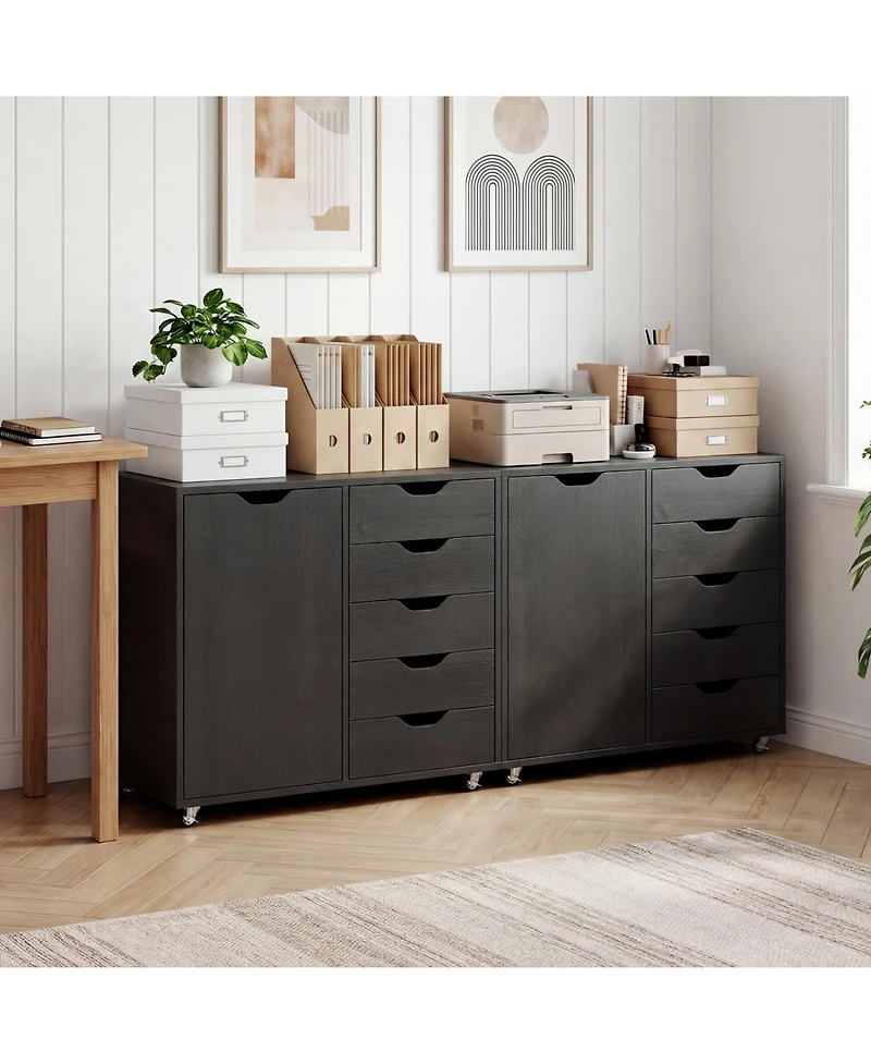 Slickblue 5-Drawer Storage Cart with Side Cabinet for Home or Office