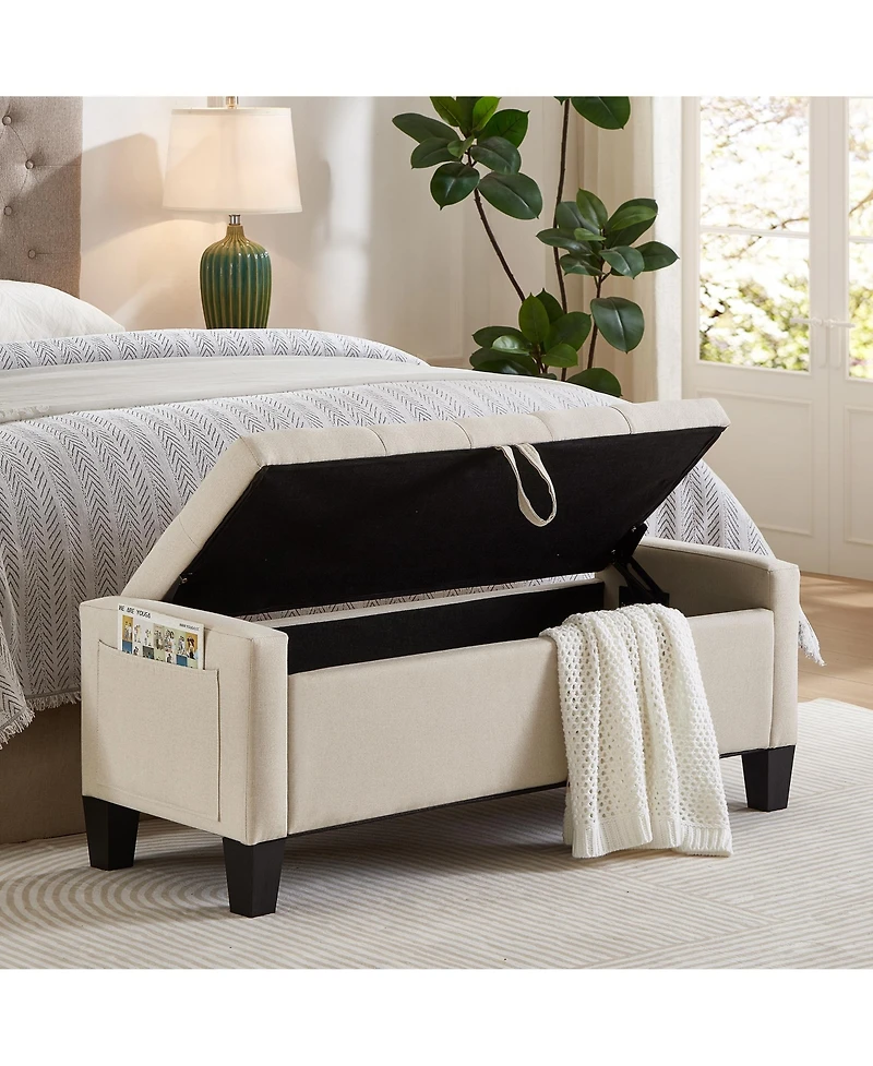 sumyeg Storage Ottoman Bench with Safety Hinge and Upholstered Seating for Bedroom or Entryway