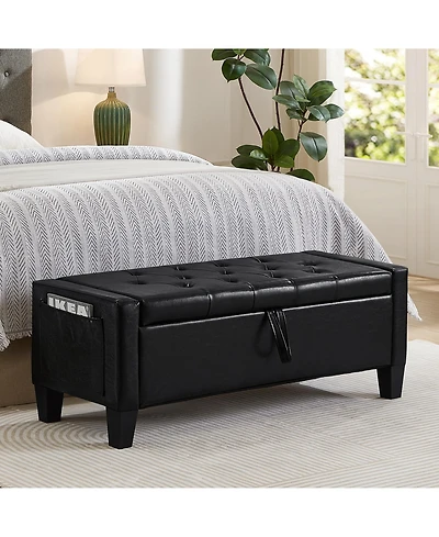 sumyeg Pu Storage Ottoman Bench with Safety Hinge, Upholstered Entryway Seating, 350 lb.Capacity
