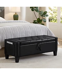 sumyeg Pu Storage Ottoman Bench with Safety Hinge, Upholstered Entryway Seating, 350 lb.Capacity