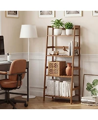 Gymax 4-Tier Bamboo Ladder Shelf Plant Display Stand Rack Bookshelf