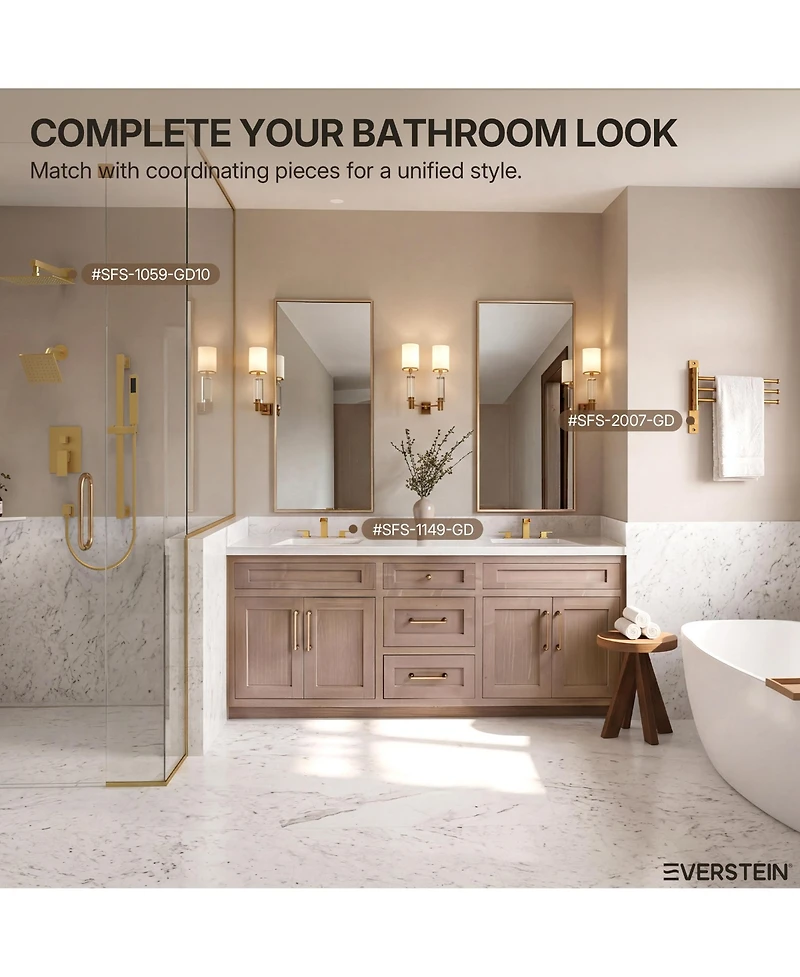 Everstein Widespread Bathroom Faucet 3 Hole, 2-Handle Sink with Drain Assembly