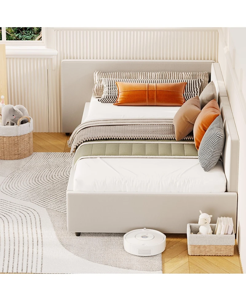 homfan Twin Daybed with Drawers, Velvet Corner Sofa Bed Guardrail and Storage for Bedroom