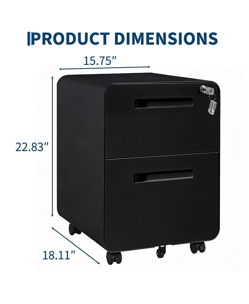 gaomon Metal Mobile File Cabinet with Lock, 2 Drawer Vertical Rolling Filing Cabinet, Under Desk Storage for Home Office Study Room