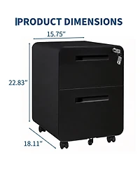 gaomon Metal Mobile File Cabinet with Lock, 2 Drawer Vertical Rolling Filing Cabinet, Under Desk Storage for Home Office Study Room